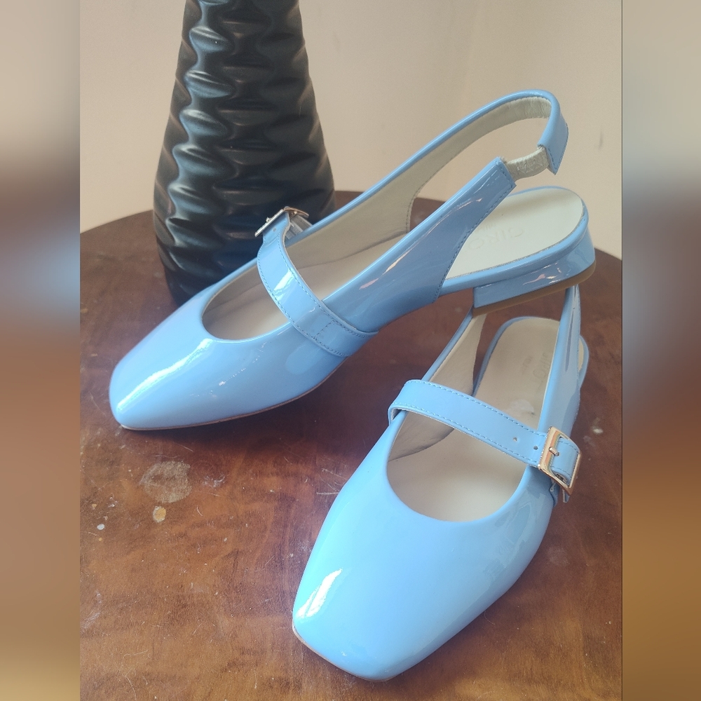 Girotti Square Toed Flat Mary Jane Shoes In Pale Blue - Picture 2 of 5